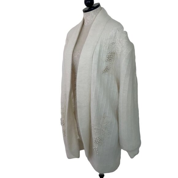 Venesha Vintage Womens Jacket Size L Cream Cardigan Pearl Applique Embellished - Picture 2 of 11